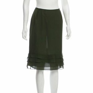 Valentino olive green tiered silk skirt